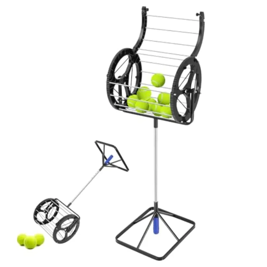 

2-in-1 Tennis Ball Automatic Picker with Handle for Tennis Field Equipment Retractor Collector for 80 Tennis Balls Durable Blac