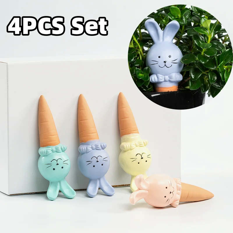 4PCS Automatic Plant Watering Stakes Bunny Self-Watering Spikes Ceramic Terracotta Vacation Drip Irrigation Watering Devices