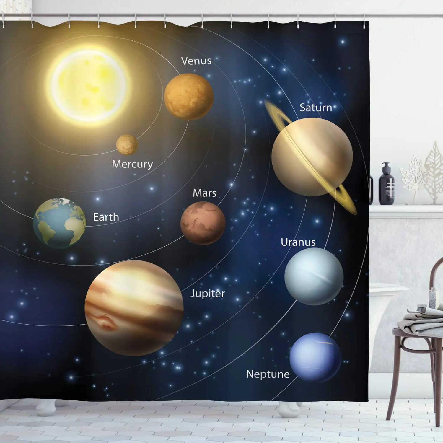 Death Planet Shower Curtain Death Stars Black Grey Bathroom Shower Curtains, Polyester Fabric Bathroom Buthtub Decor with Hooks