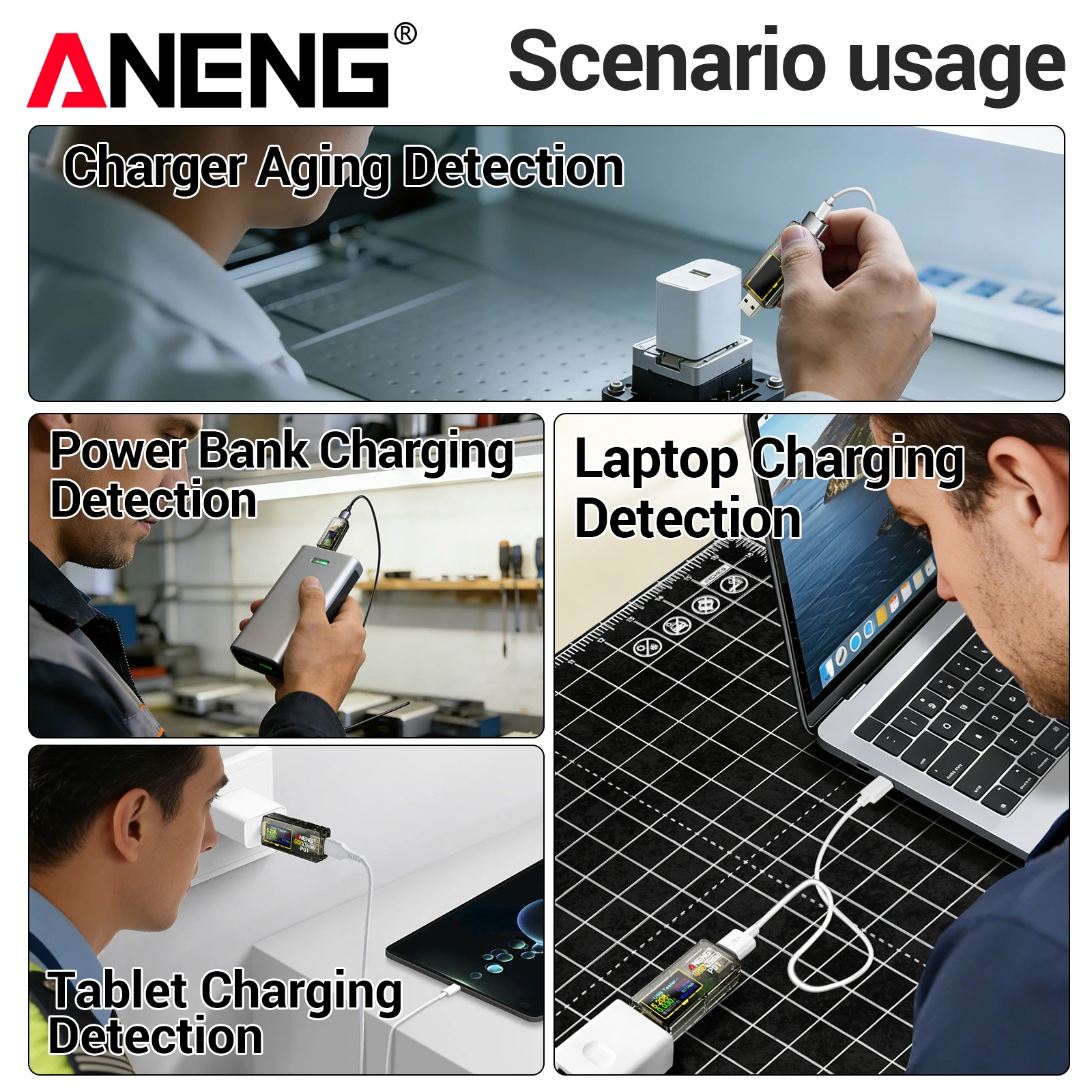 ANENG P01 Digital USB Energy Meter 4-30V Power Capacity Temperature Detector Mobile Phone Charger Power Monitoring Instrument