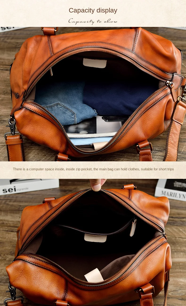 Genuine Leather Men Handbags Fashion Retro Portable Travel Bag Casual Shoulder Messenger Bag Large Capacity Tote Bags