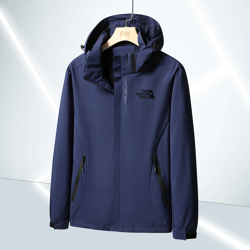 Chaqueta a prueba de viento para exteriores para hombre, cortavientos con capucha y cremallera, abrigo cálido impermeable para montañismo y bicicleta, primavera y otoño