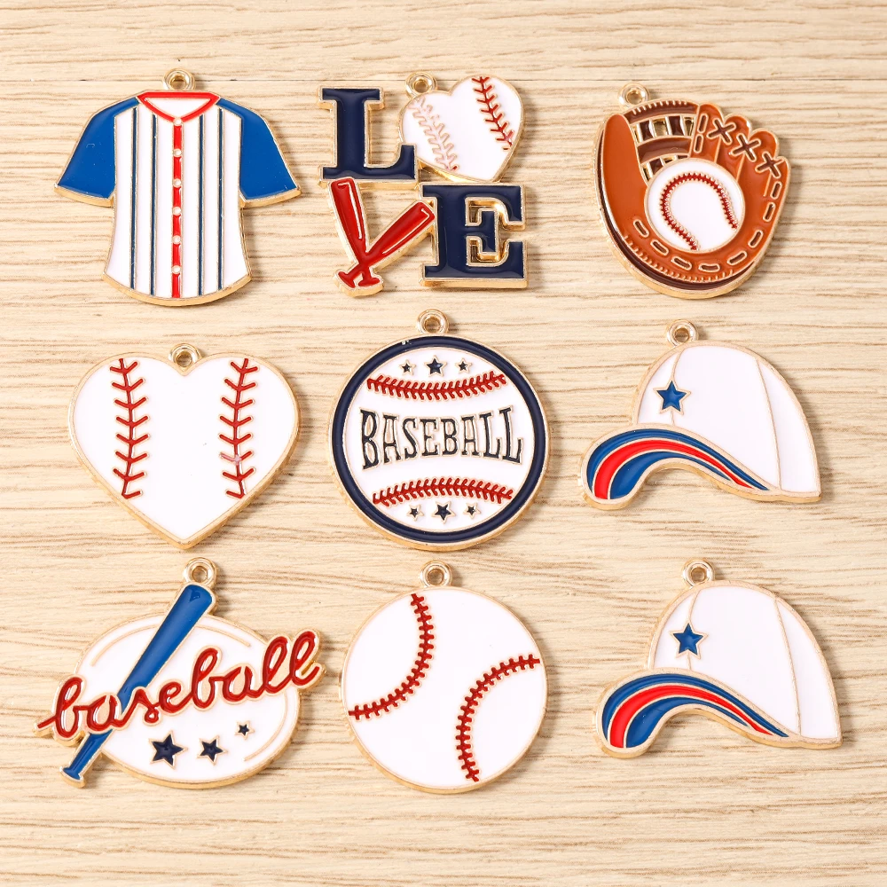 Tusember 10 Stück Emaille-Baseball-Anhänger, Baseballkappen- und Handschuh-Anhänger für DIY-Halsketten, Armbänder, Schmuckherstellung, Zubehör – Detail 2