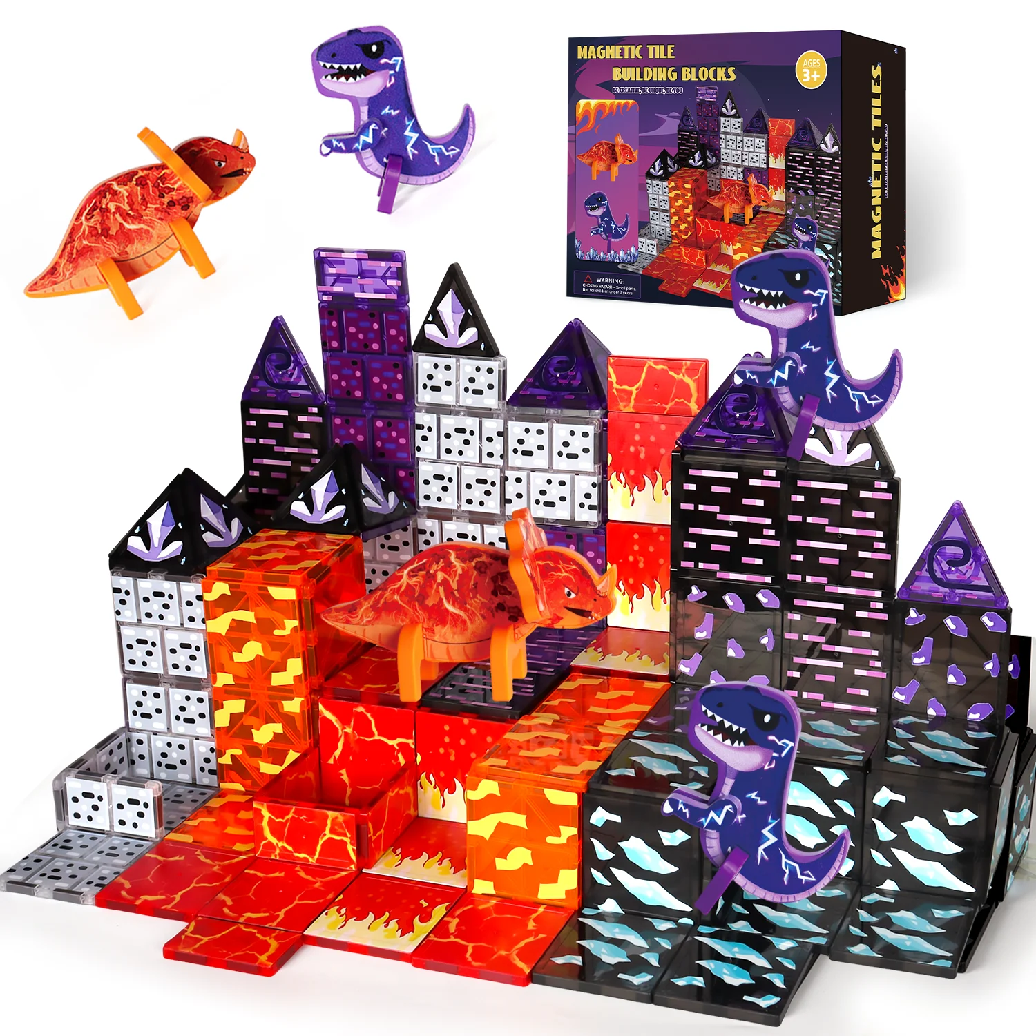 40 peças de blocos de construção magnéticos estilo lava dinossauro brinquedo telhas magnéticas, brinquedo de quebra-cabeça de formas coloridas, adequado para presentes de aniversário