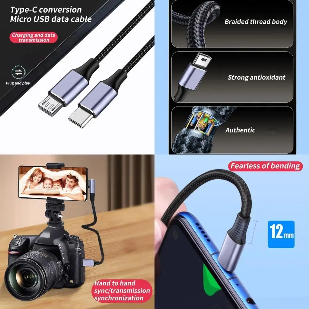 E1PF Efficient USB C to USB 5Pin Sync Cable, 3.28ft Nylon Braided Type C Charging Cord Wire Data Line 480Mbps Transmission