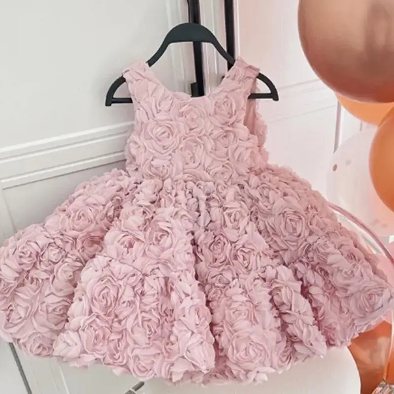 

One Year Old Celebration Fashionable Korean Style Baby Birthday Flower Girl Little Host Performance Dress