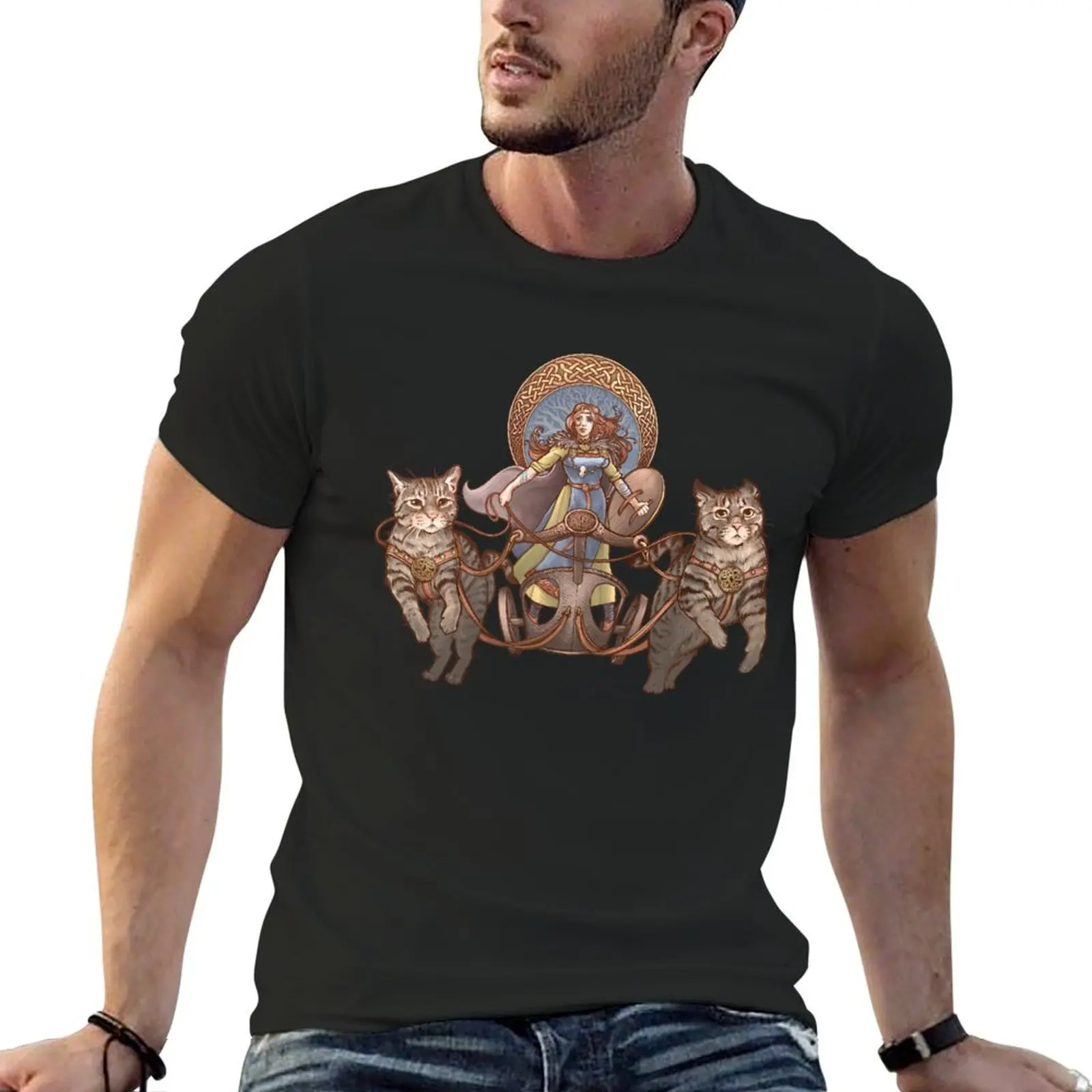 Freya Driving Her Cat Chariot T-Shirt for a boy essential t shirt mens graphic t-shirts hip hop