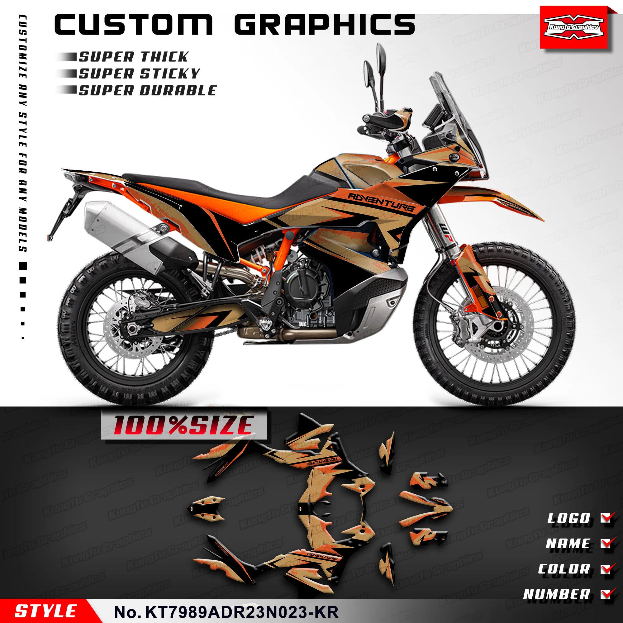 KUNGFU GRAPHICS Custom Racing Sticker Vinyl Decal for KTM 790 890 Adventure R ADV R 23 24 25 26, Protector, KT7989ADR23N023-KR