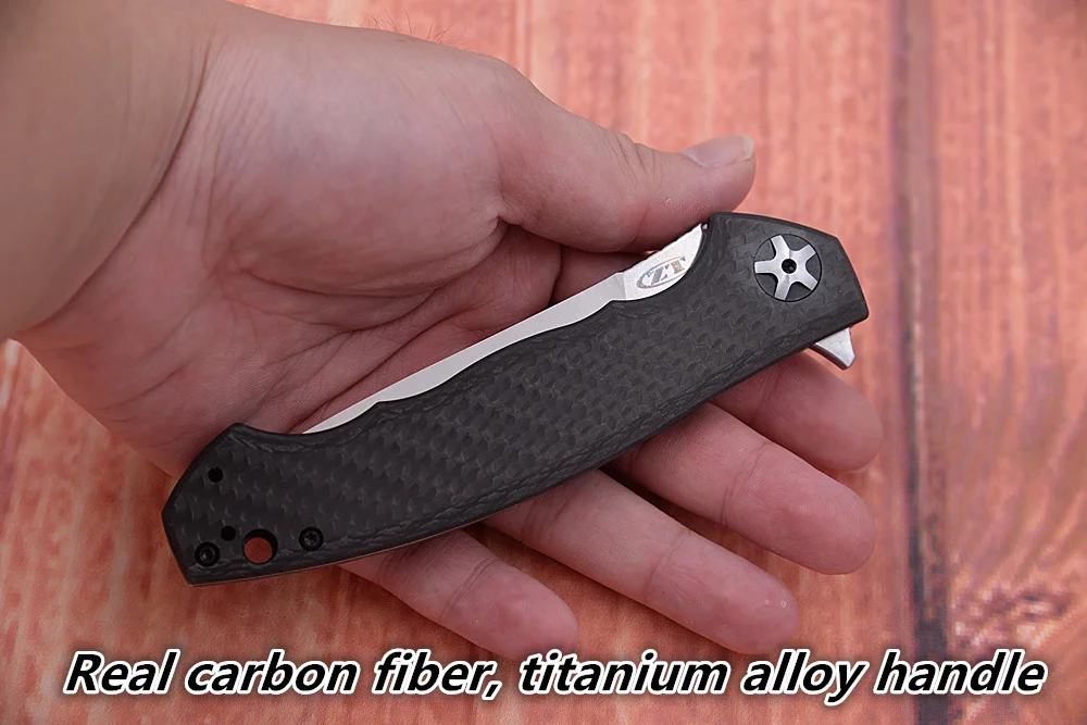 JUFULE Z T 0452CF Ceramic Bearing Carbon Fibre Titanium Mark S35VN Logo Blade Flipper Outdoor Camping Kithen Tool Folding Knife