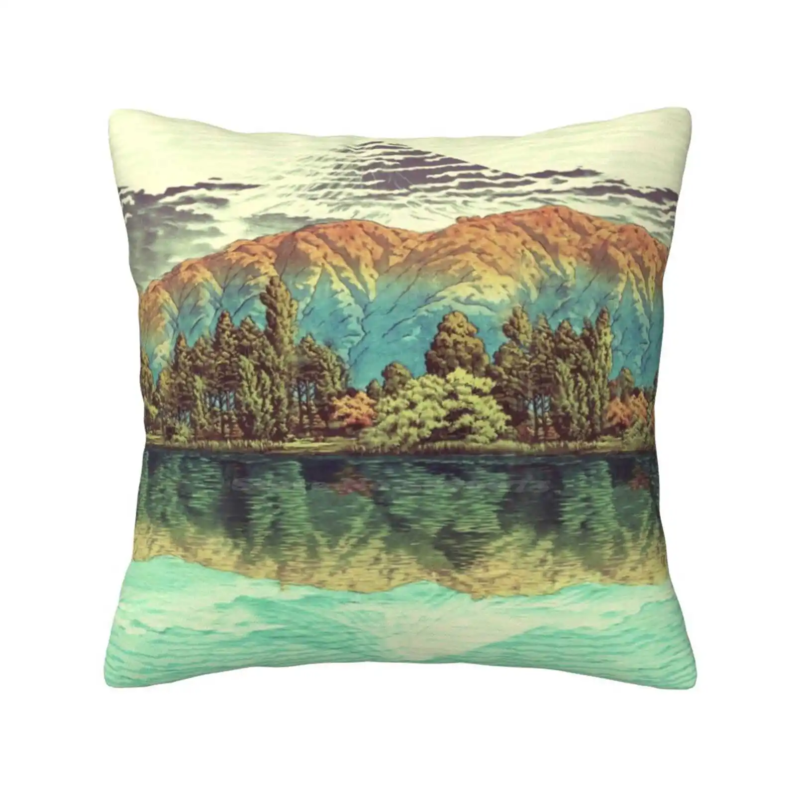 The Unknown Hills In Kamakura Fashion Sofa Throw Pillow Cover Pillowcase Japanese Ukiyo E Colorful Hills Lake Reflection Sunset