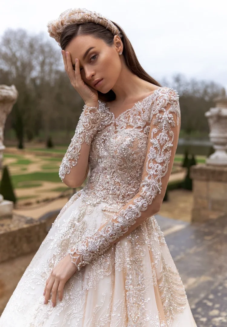 Vestido De Novia Manga Larga Elegante Encaje Abito da ballo Abito da sposa Robe Mariee 2024 Luxe Vintage Para Boda Por La Iglesia