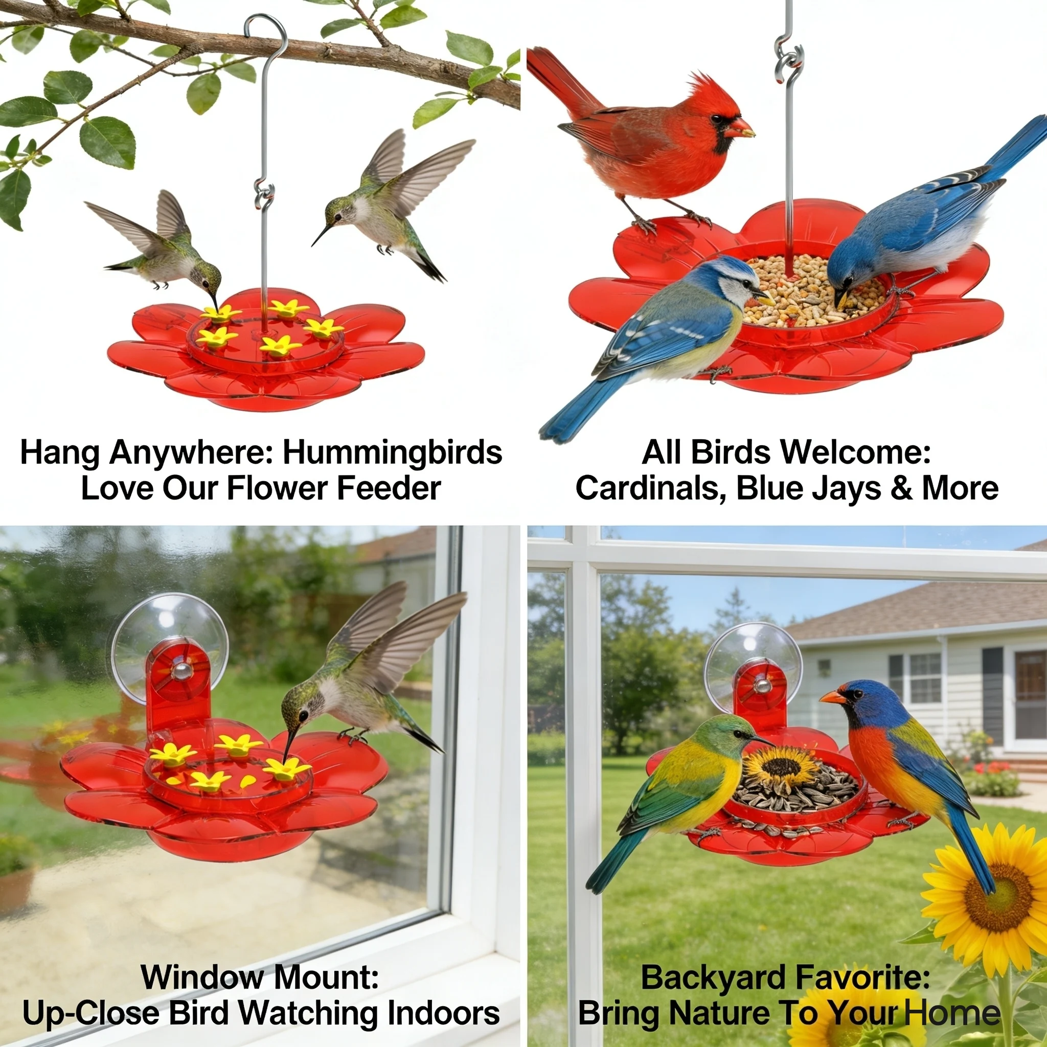 1PC 2-in-1 Hummingbird Feeder with Suction Cup & Hanging Design, Outdoor Patio Garden Bird Feeder for All Bird Types