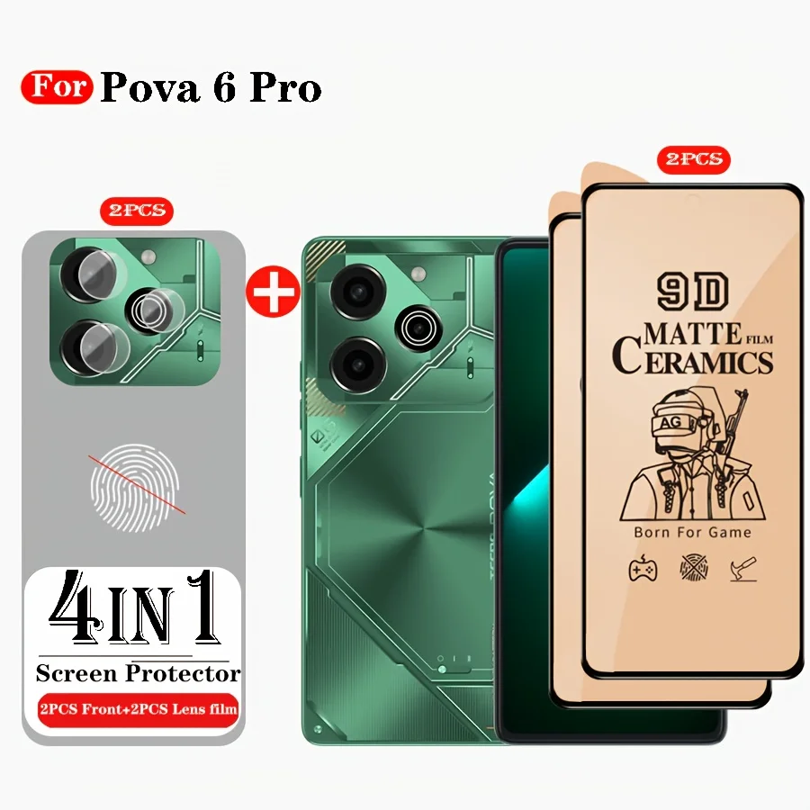 

For Tecno Pova 6 Pro Ceramic Matte Screen Protector with Frosted Texture, Soft Film, 2pcs Front Screen & 2pcs Lens Protection