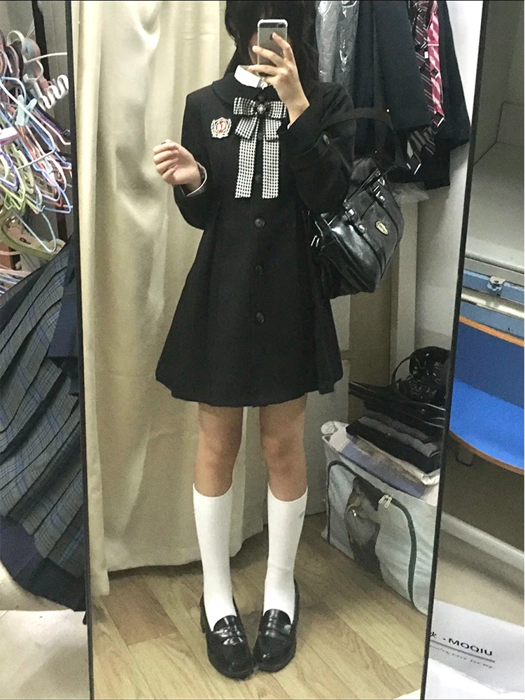 معطف نسائي جديد لخريف وشتاء 2025 بتصميم جامعي أنيق، معطف متوسط الطول نحيف بأسلوب مدرسي، عباءة خارجية