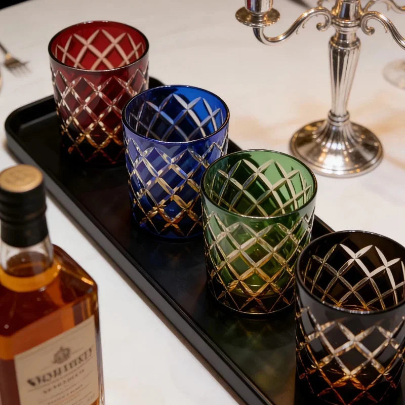 Hand Cut Edo Kiriko Crystal Whiskey Tumbler Old Fashioned Wine Glass Unique Mouth Blown Barware with Gift Box Dropshipping