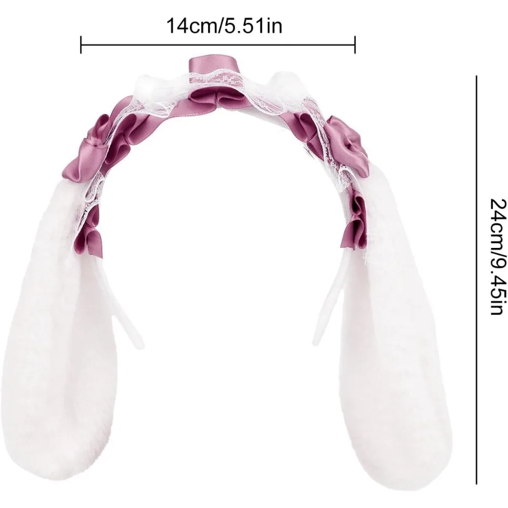 1Pcs Lace Ribbon Bowknot Hairband, Anime Maid Hairband with Long Rabbits Ear, Cute Costume Headband Cosplay Props Headwear