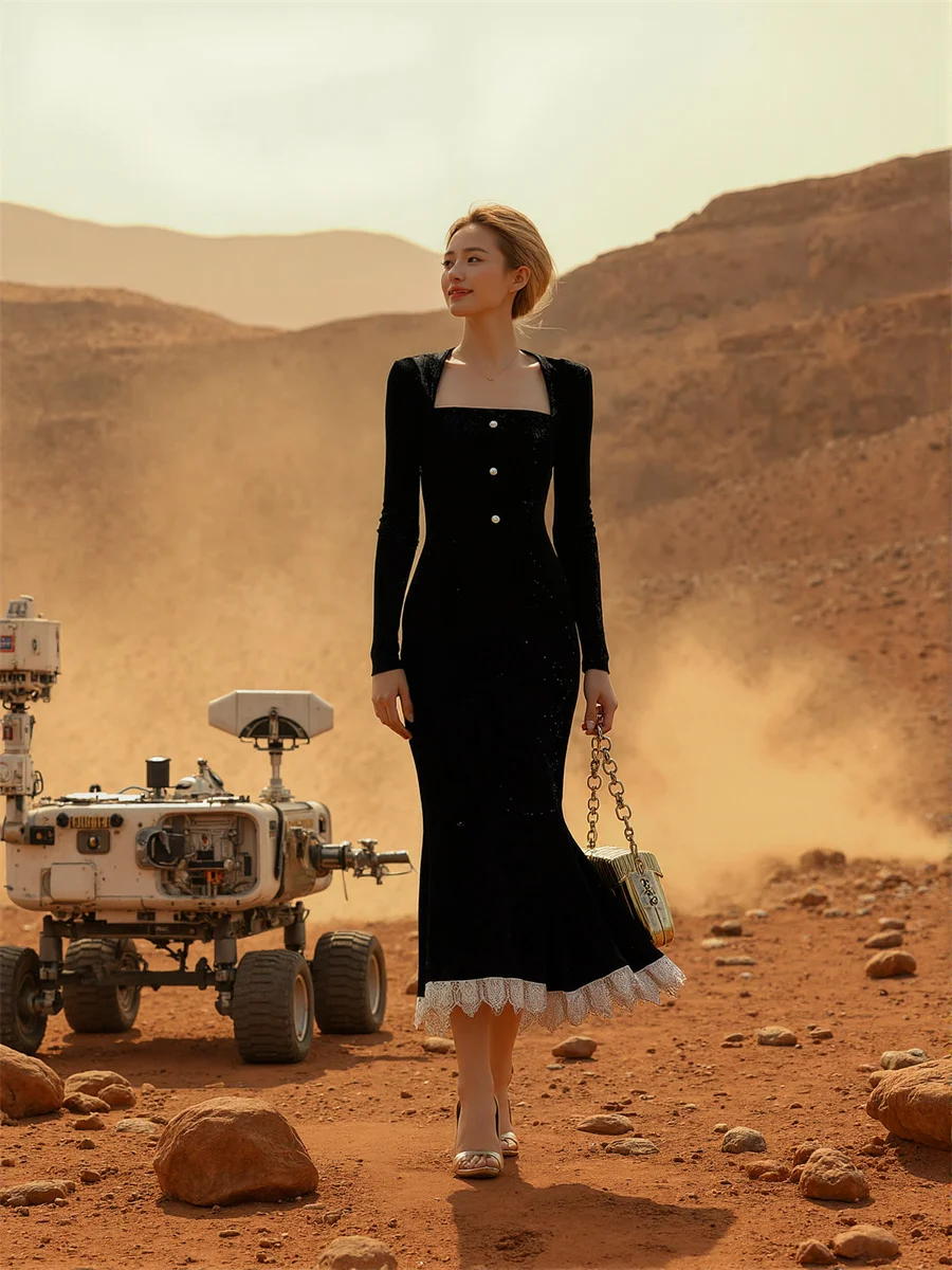 Vestidos femininos estilo coreano preto drapeado em camadas babados até o tornozelo tecido fairycore outono fantasia moda