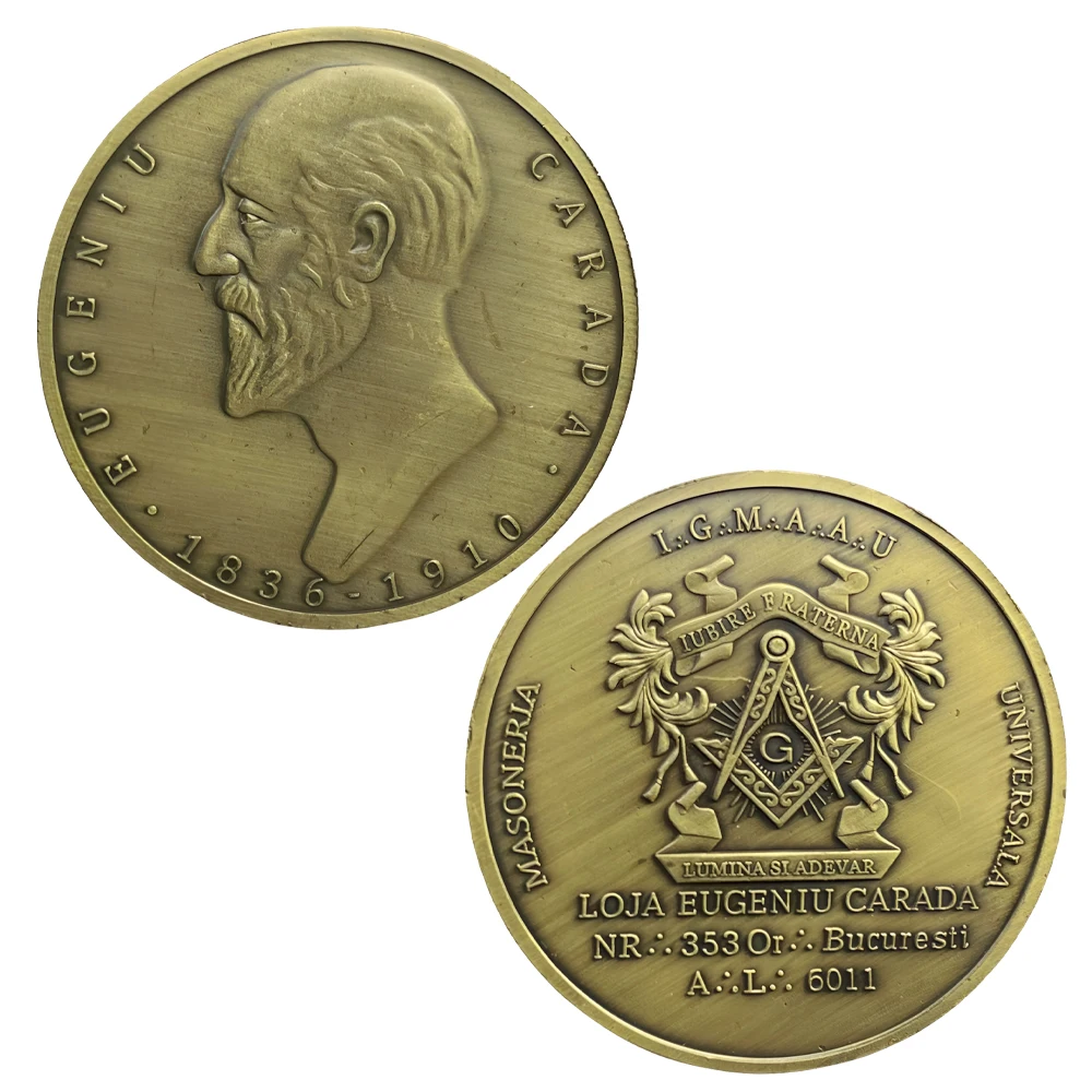 

Romania ‌Eugeniu Carada Challenge Coin Masonic Freemason Freemasonry Commemorative Coin 50mm in Capsule