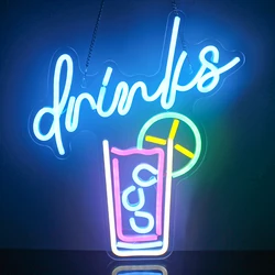 Bebidas Frescas LED Sinais De Neon Para Wall Decor, Cool Cup Signs, Bar, Clube, Restaurante, Cafés, Lojas, Festa, USB