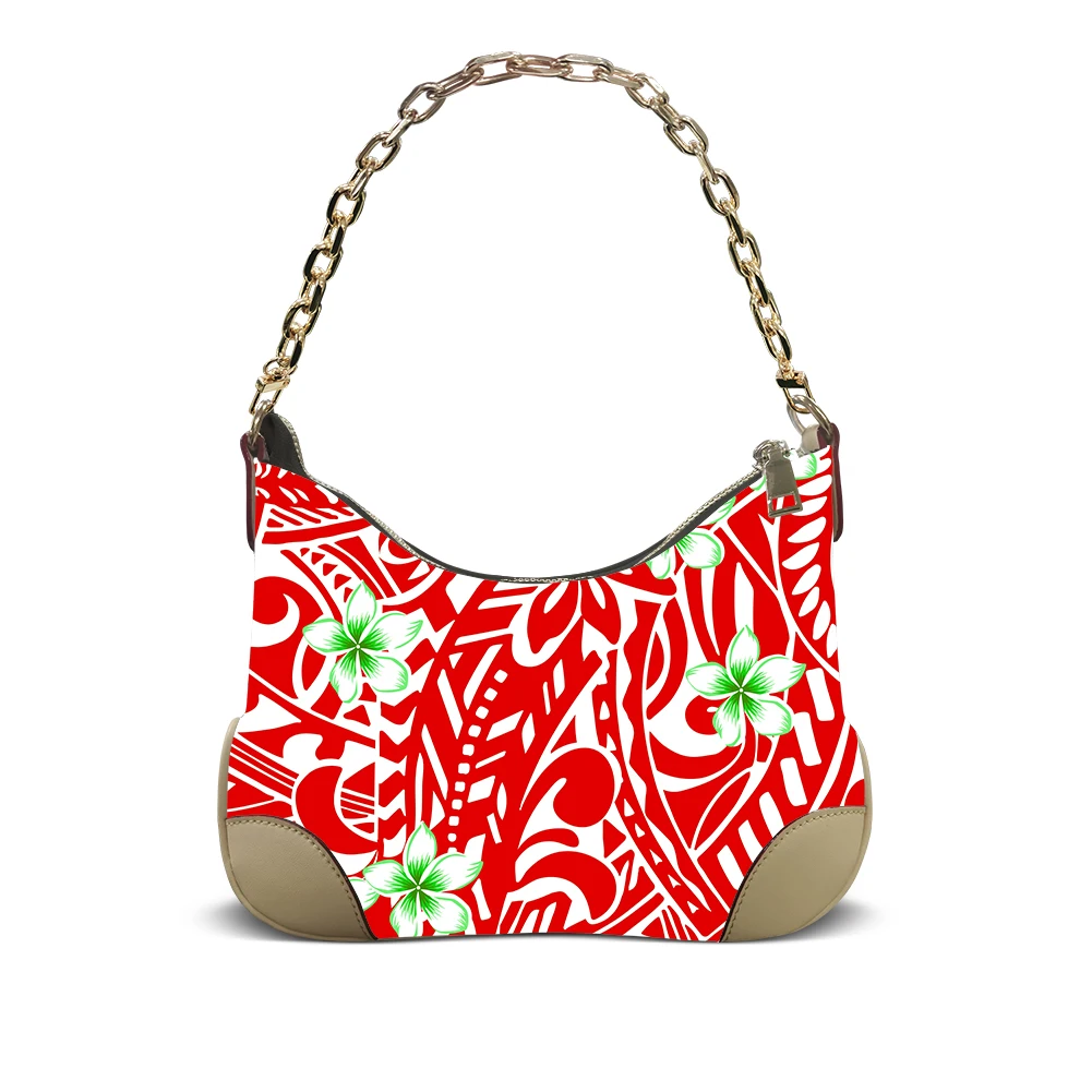 

Customizable Samoa Sunset Polynesian Womens Leather Armpit Bag Island Floral Four Season Travel Beach