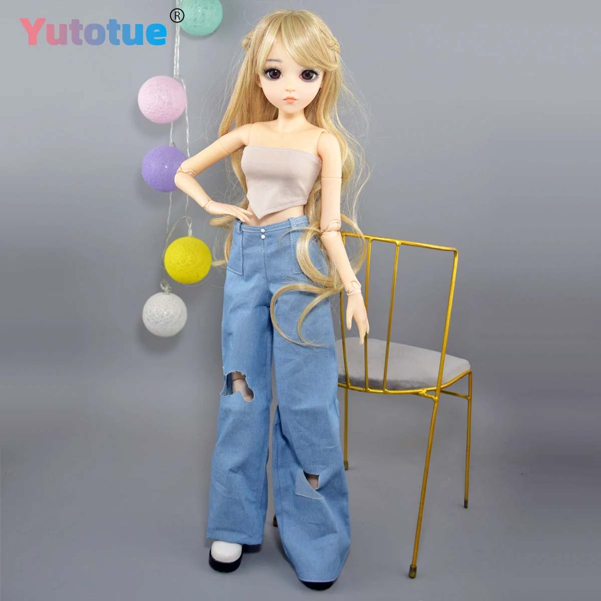 ตุ๊กตาแฟชั่นหญิง YUTOTUE สูง 60 ซม. พร้อมเสื้อกั๊ก กางเกง วิกผมหยิก เหมือนจริง ขนาด 1/3 ตุ๊กตา BJD