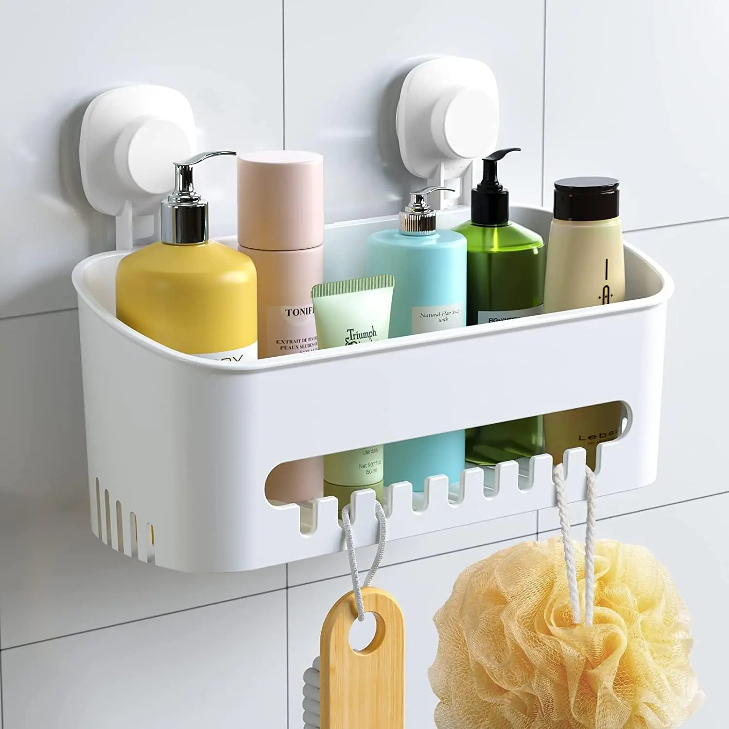 

Removable Suction Shower Caddy - No Drilling, Holds 22lbs, Waterproof Storage for Bathroom & Kitchen