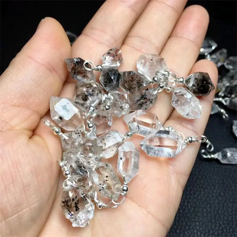 S925 Natural Stone Herkimer Diamond Pendant Raw Gemstone Crystal Stone Silver Necklace Healing Jewelry Decoration Gift1pcs