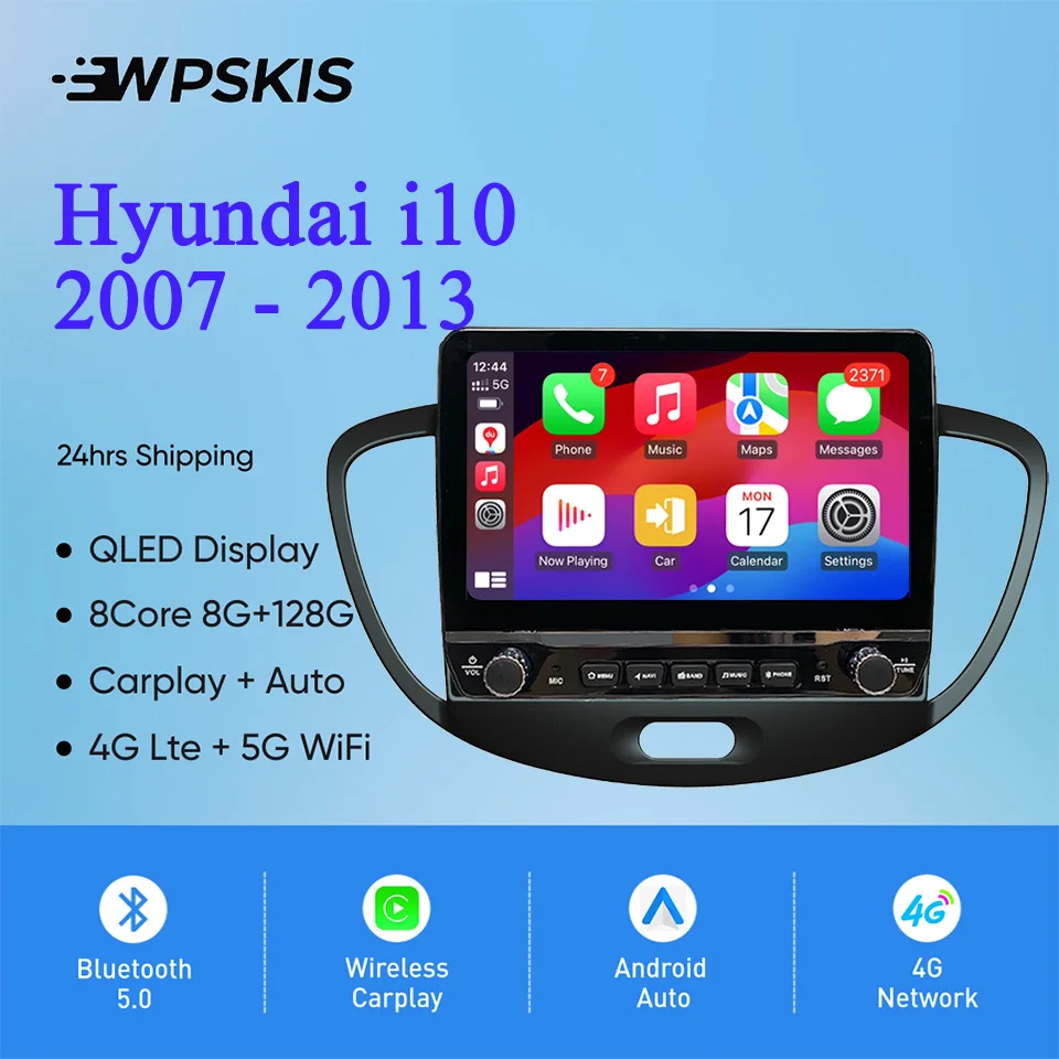 Radio de coche para Hyundai i10 2007 2009 2011 2013 reproductor de música y vídeo Multimedia para coche unidad principal de Radio grabadora de cinta 2din Gps RDS