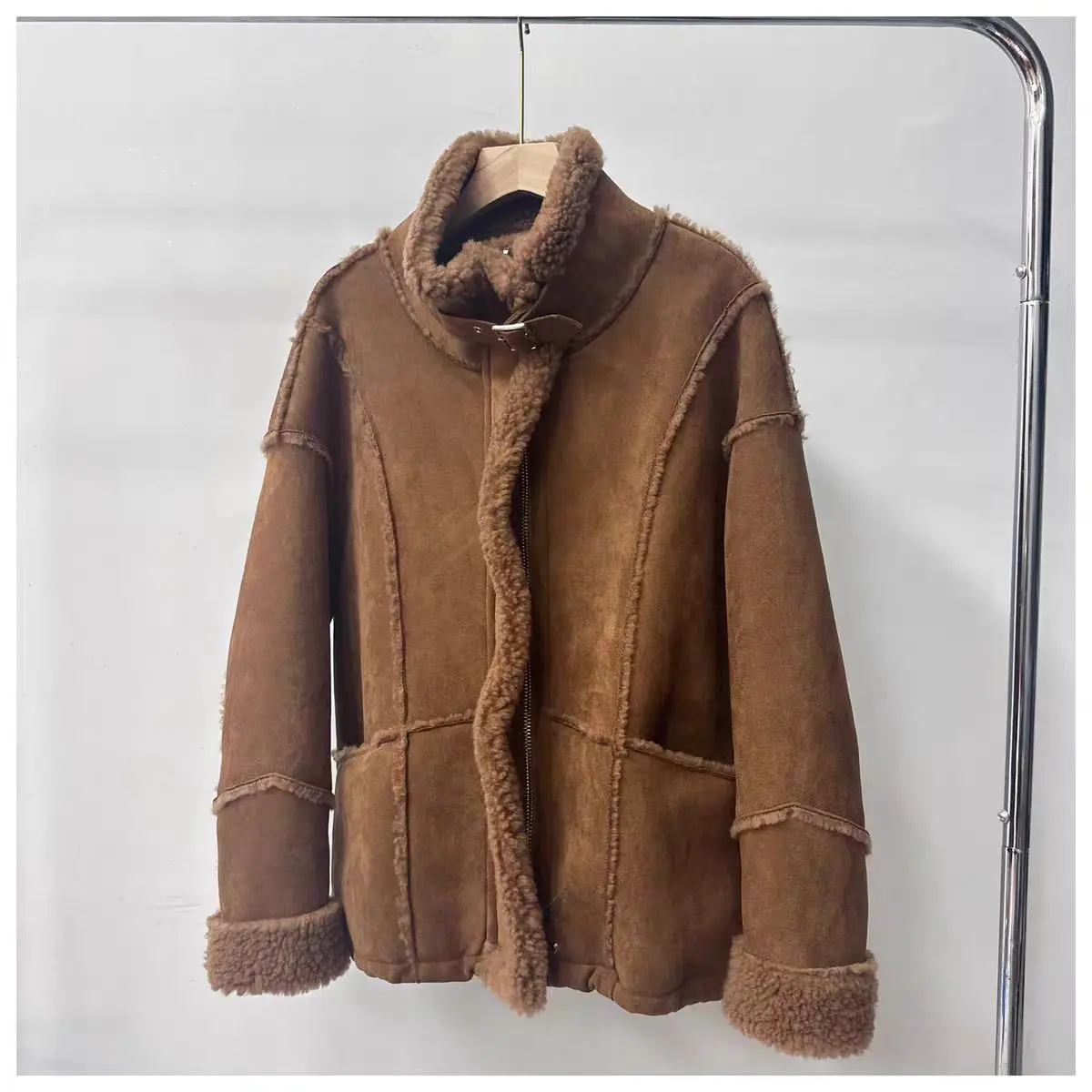 Casaco de pele feminino 2025 nova moda coreana grosso quente lã jaquetas dupla face roupas outwear