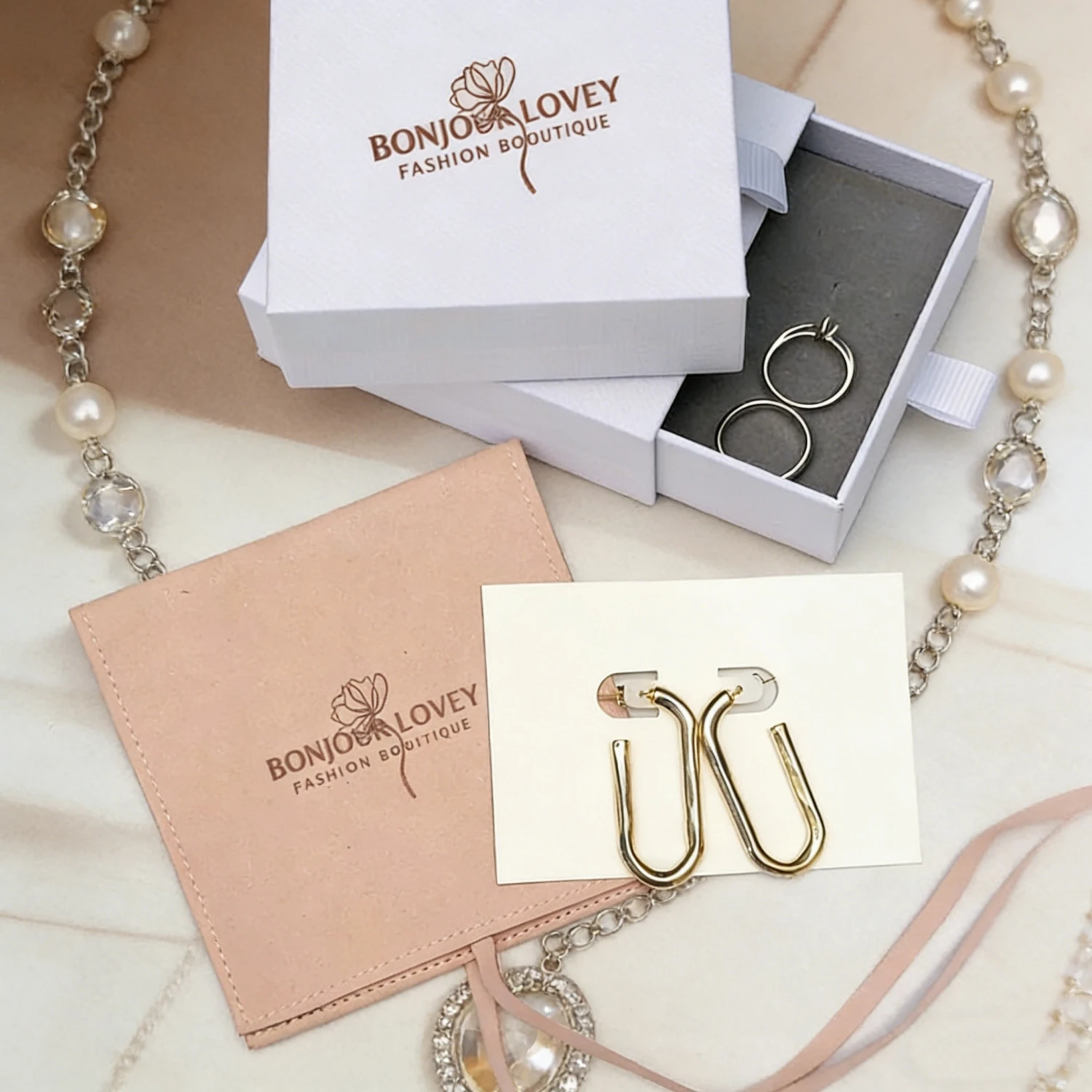 

20pcs Premium Custom Logo Jewelry Box and Pouch Luxury Set for Wedding Favors
