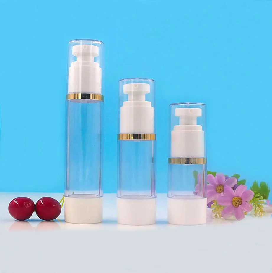 

50ml round head plastic airless bottle gold line essence serum/lotion/emulsion liquid foundation skin care cosmetic packing