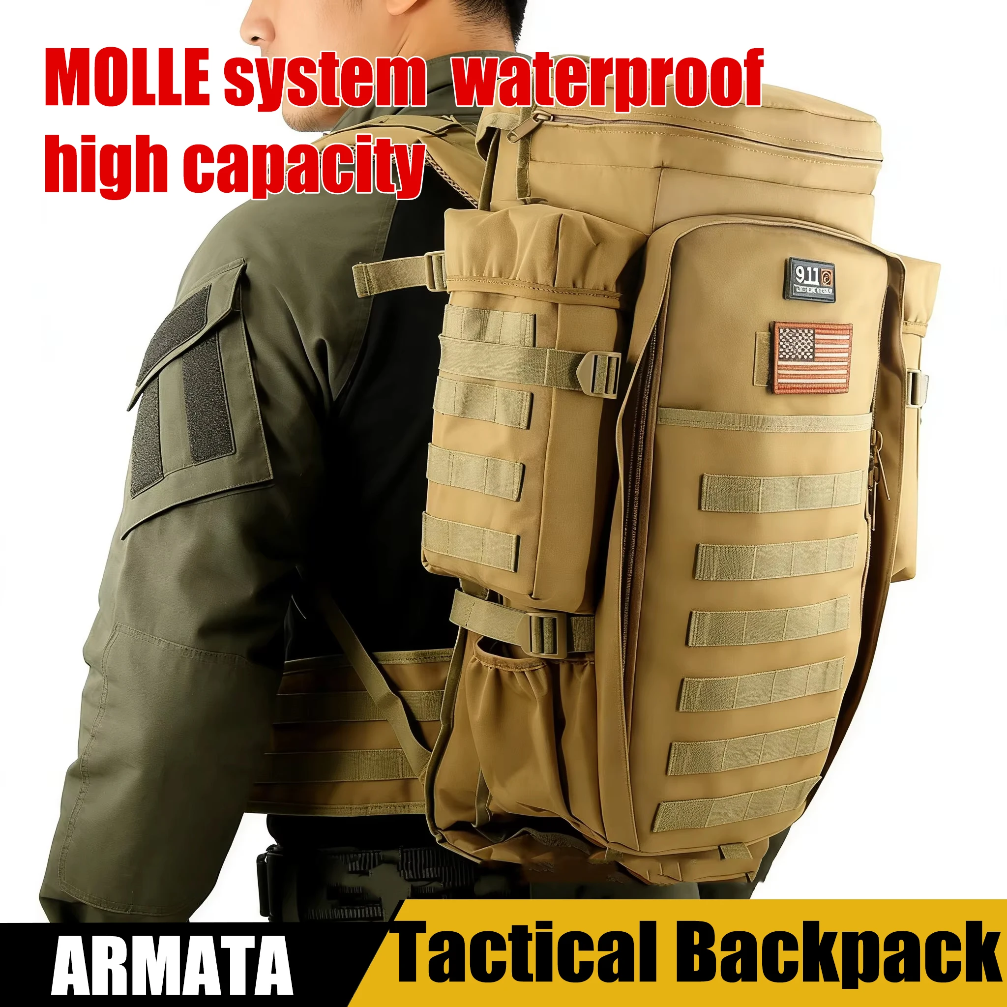 

Тактический комбинированный рюкзак с системой MOLLE, водонепроницаемый, большой вместимости, многофункциональный, для охоты, кемпинга, путешествий, интегрированный рюкзак