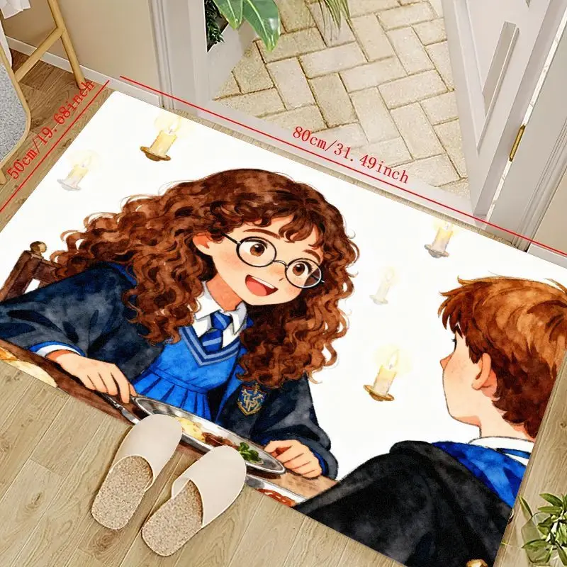 

1 шт., напольный коврик в стиле аниме «Чизводный мир», вдохновленный Гермионы и Рона, для декора гостиной, спальни, детской комнаты, нескользящая стиральная машина