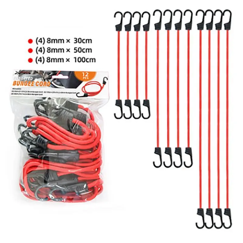 9/12PCS Elastic Bungee Cords with Hooks, Rope Luggage Packing Strap, Cargo Net for Motorcycle Bike Travel Camping Hiking