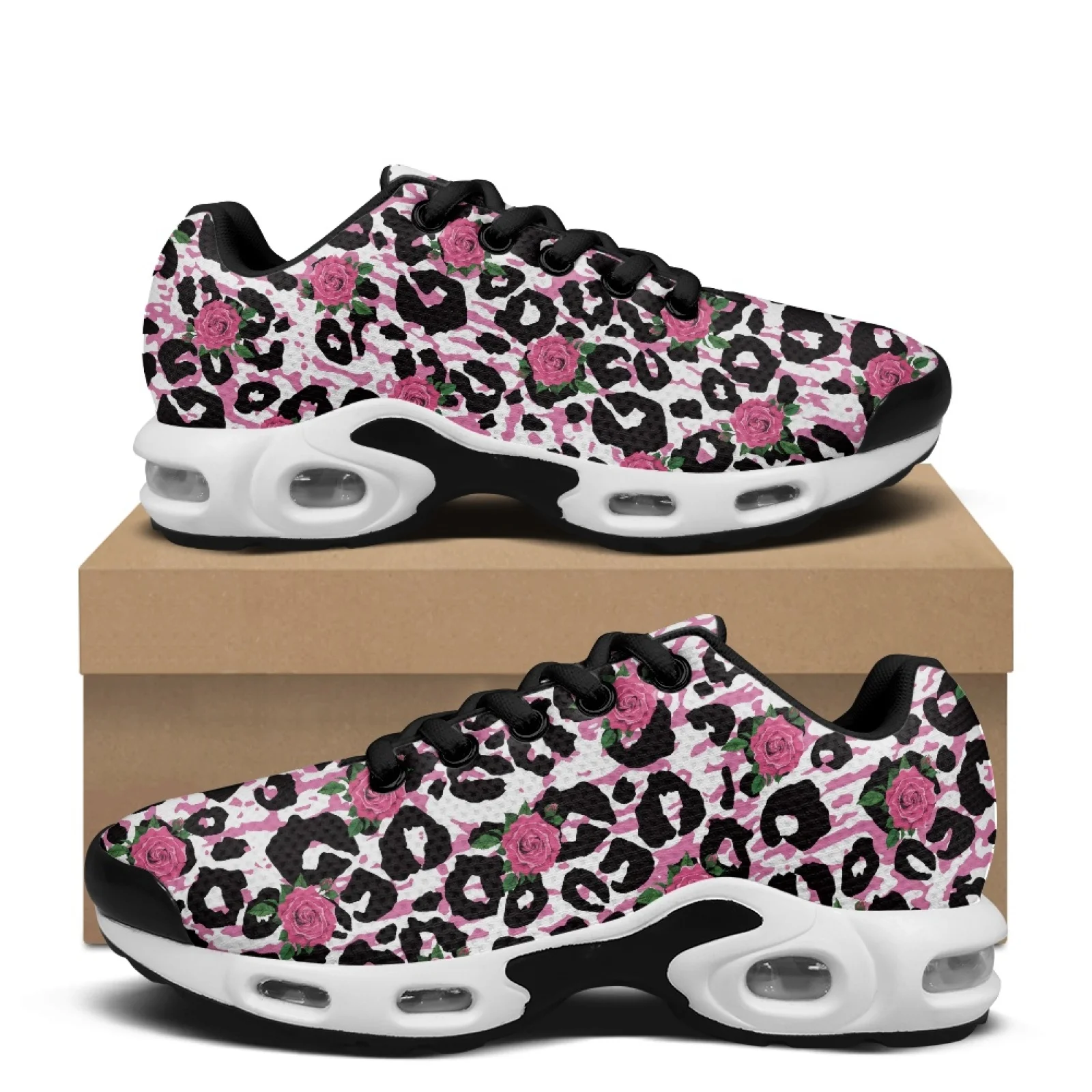 PENSTROLL Rose Leopard Pattern Men's Running Shoes Mesh Soft Sole Walking Shoes Platform Mesh Shoes for Work