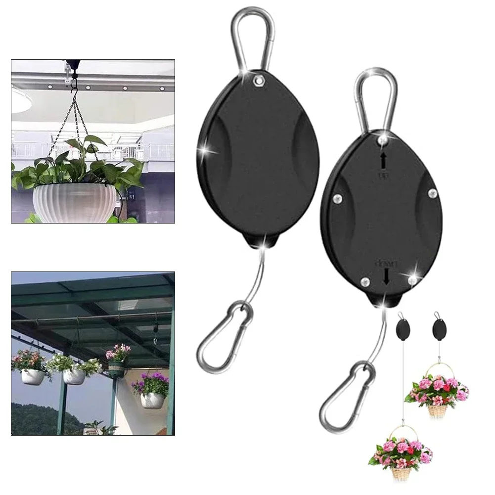 For Garden Baskets Pots And Birds Feeder 2PCS Plant Pulleys For Hanging Plants Auto Raise And Pull Down Adjustable Hook