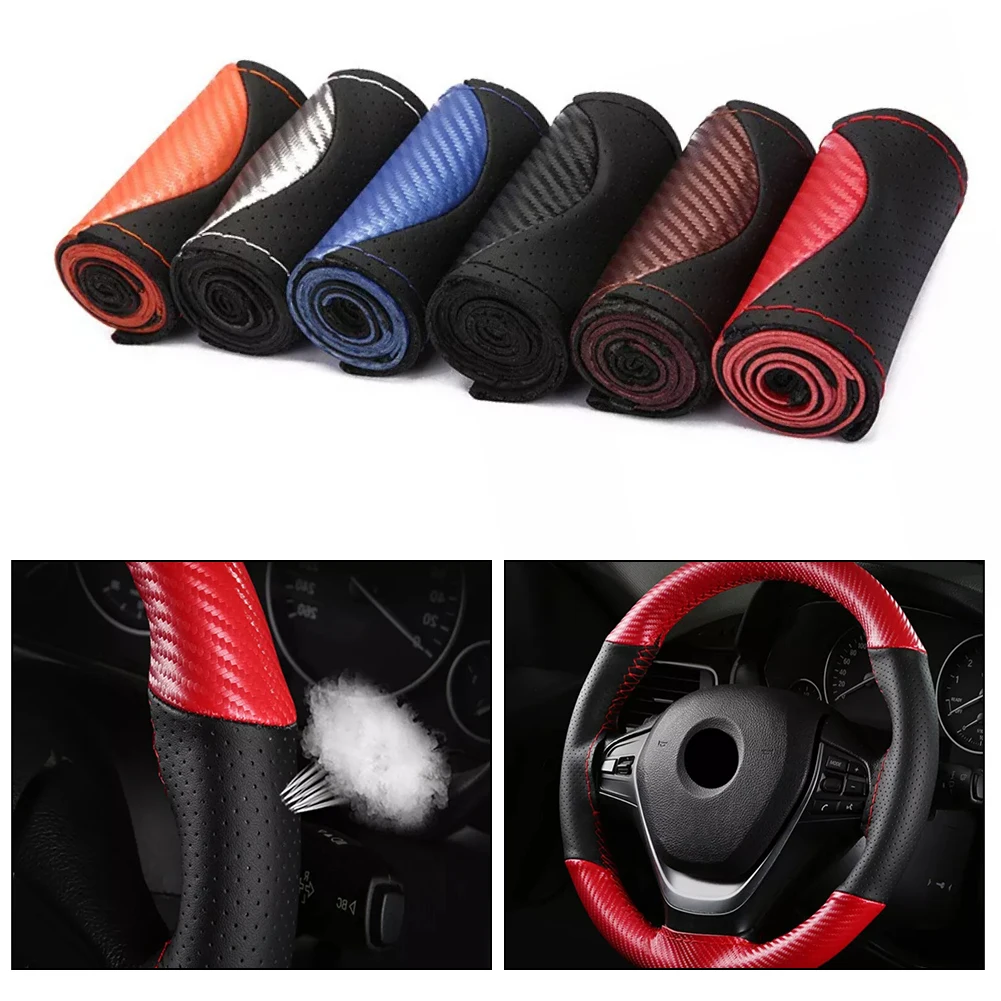 

Steering Wheel Cover Breathable Steering Covers Microfibre Leather Hand Sewing Car Steering Wheel Cover For All Types Of Cars