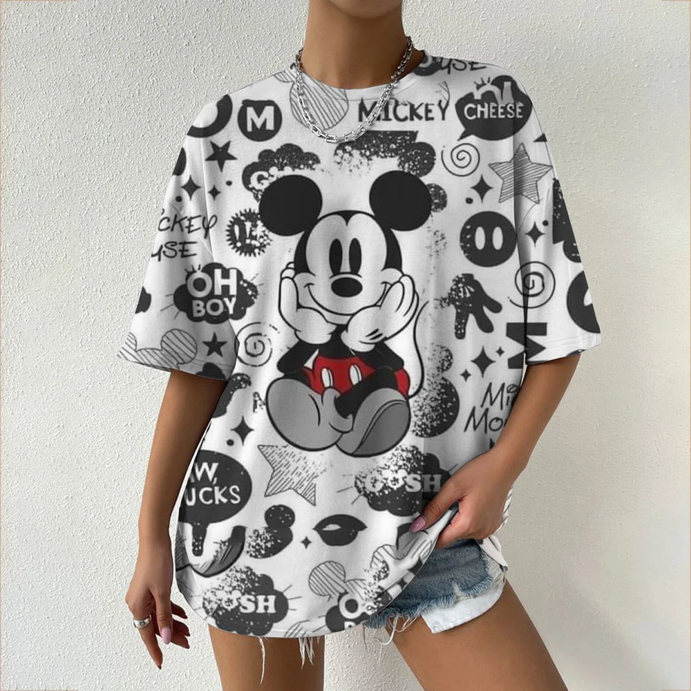 Summer Oversized T-Shirt Women‘S Short Sleeve T Shirts Woman Loose Clothing Disney Mickey Mouse Print Female Tops O-Neck