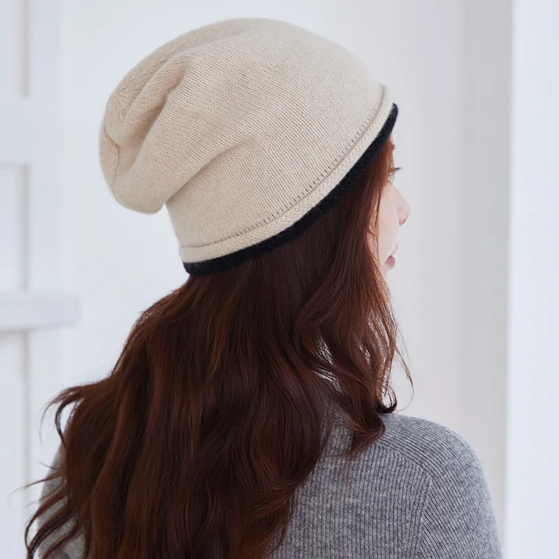 MVLYFLRT 100% Pure Goat Cashmere Knitted Hat A-Class Men And Women Winter Warm Ear Protection Soft Fashionable Rolled Edge Cap