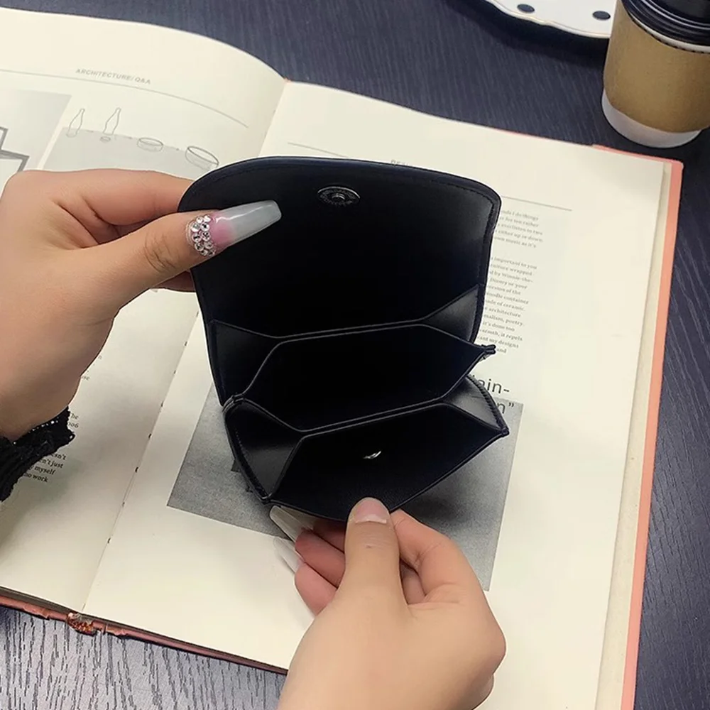 Card Holder PU Leather Female Purse Bifold Solid Color Short Money Clip Flap Coin Pouch Smooth Vintage Women Small Wallet