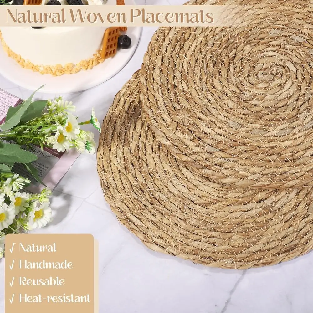 12-Inch Natural Woven Rattan Placemats, Set of 24, Boho Style for Rustic Farmhouse Dining & Kitchen Decor