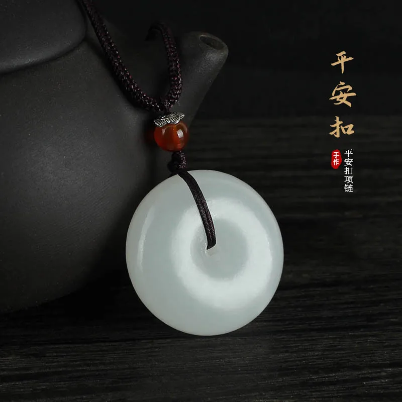 

DIY accessories Retro ethnic style Afghan jade safety buckle necklace women's glass pendant sweater chain simple cotton and line