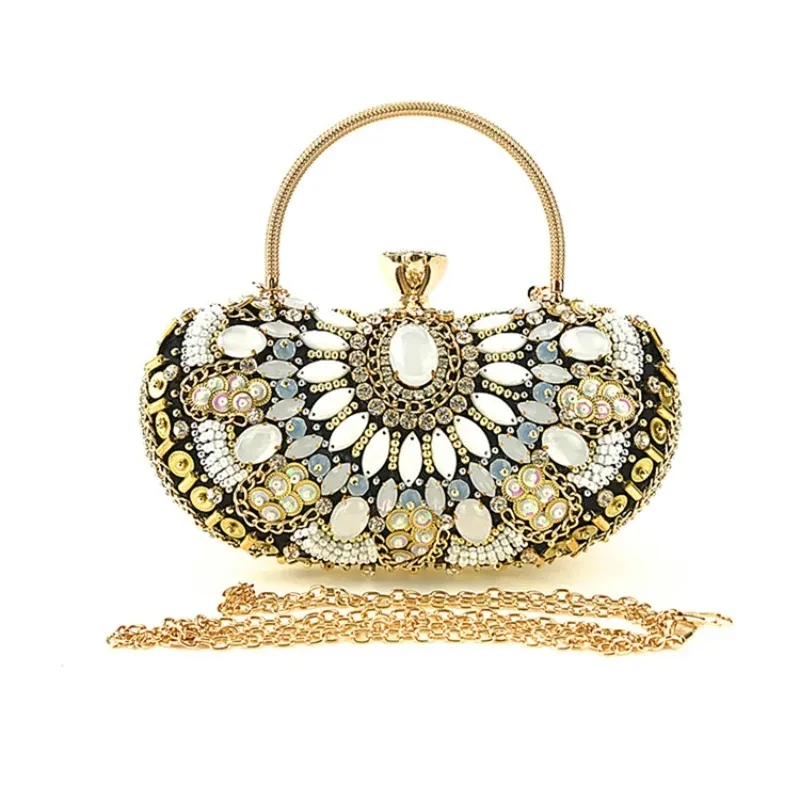 New Handheld Dinner Bag Handmade Beaded Dress with Diamonds Fashion Messenger Bag Rhinestone Purse  Ladies Hand Bags  Clutch Bag