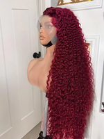 200 Density 99J Burgundy Deep Wave 13x6 Lace Frontal Human Hair Wigs Brazilian Colored 30 38 Inch Curly Red Lace Front Wigs