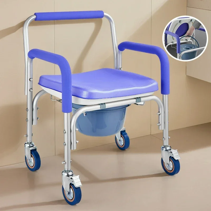 

No-Drill Needed Elderly Accessible Shower Chair with Wheels Mobile Commode Foldable Bath Seat Portable Toilet for Seniors