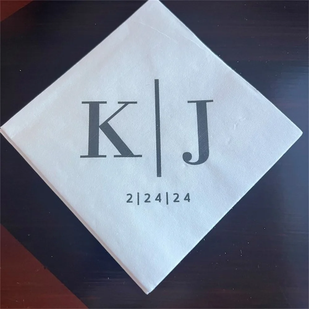 50PCS Custom Napkins, Wedding Personalized Cocktail, Beverage, luncheon, Bridal Shower Napkins with Initials, Anniversary Napkin