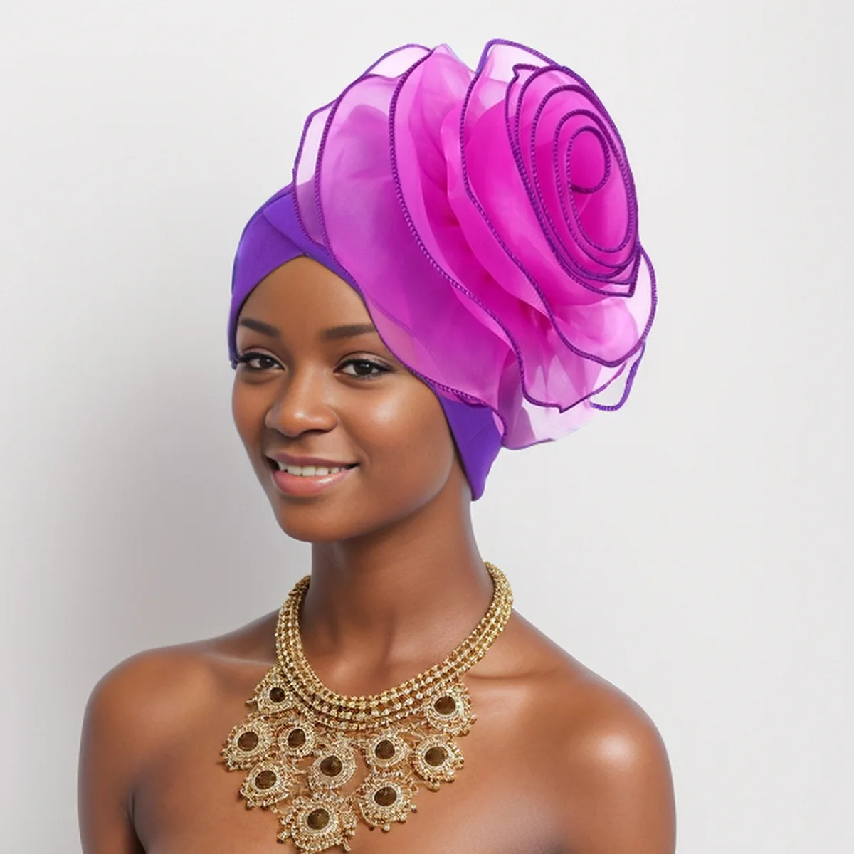 

Big Flower Turban Women Head Wraps African Headties Wedding Party Headpiece Muslim Headscarf Hat Exaggerated Cap Hijab Headwear