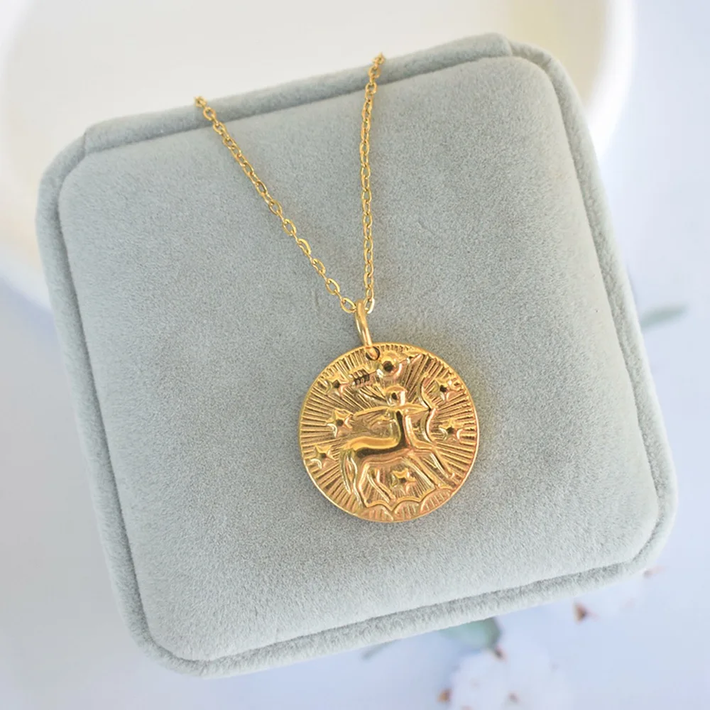 قلادة نسائية بتصميم كوكبة مكونة من 12 كوكبة من الفولاذ المقاوم للصدأ مطلية بالذهب على شكل سلسلة الترقوة