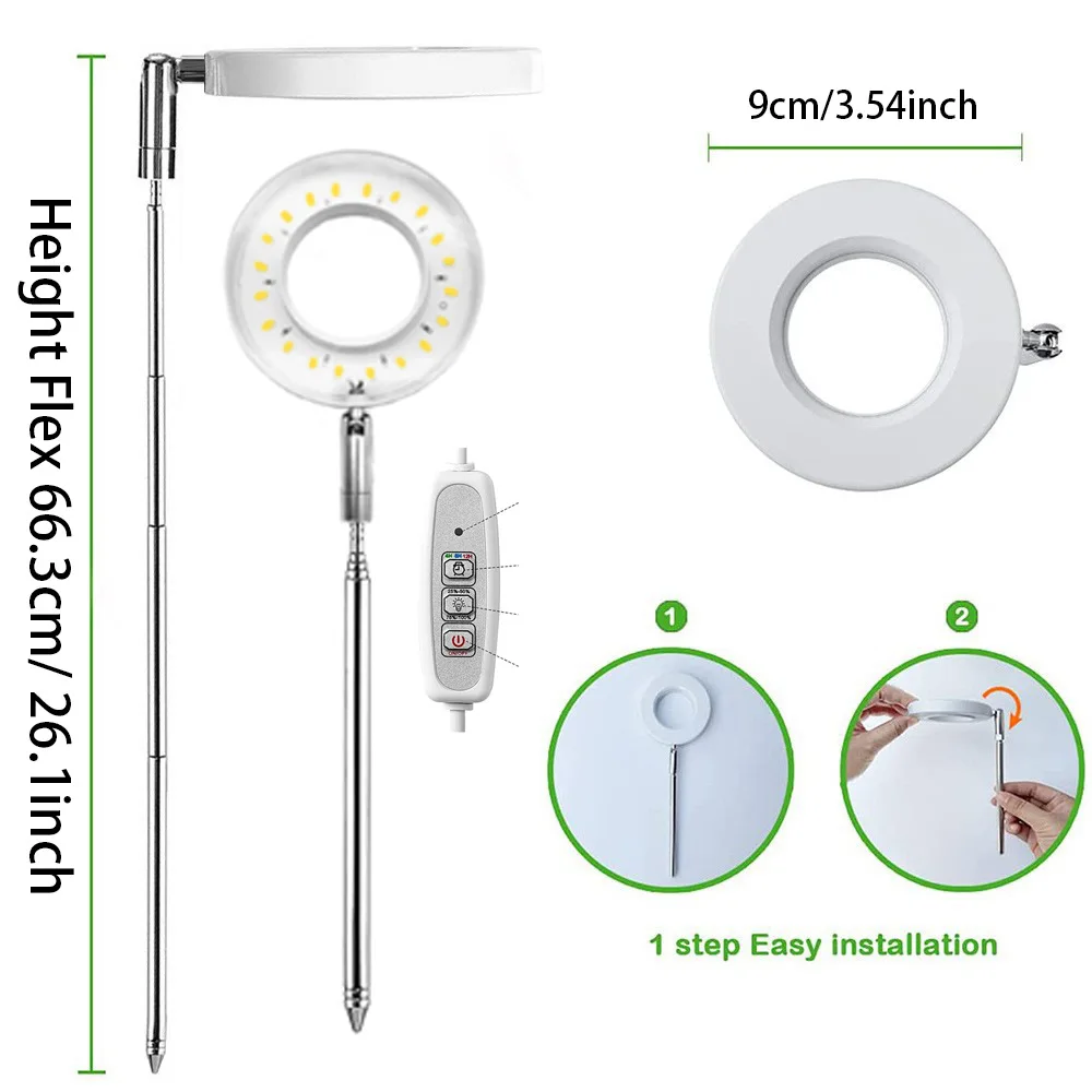 Luz de Cultivo LED Solar de Espectro Completo para Interiores, 4 Niveles de Intensidad, Luz de Relleno Telescópica para Plantas Carnosas y de Flores