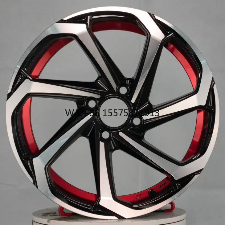 Rines Deportivos de Aleación con Acabado Negro Brillante y Borde Interior Rojo, 15/16/17 Pulgadas, 4x100/8x114.3, Estilo Tuner